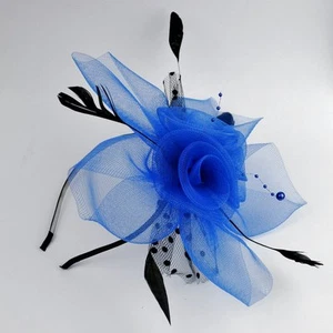 Haarreif Fascinator Schleier Perlen Federn Hochzeit Haarschmuck Blume BLAU FP - Bild 1 von 5