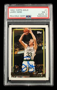 Larry Bird Signed 1992-93 Topps Gold #1 Card Grade (PSA 7) - Autograph Graded PS - Picture 1 of 2