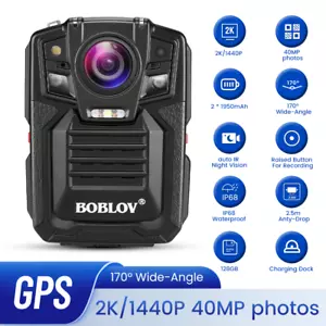 BOBLOV 1440P Police Body Camera 128G Body Cam 3900mAh Battery Night Vision GPS - Picture 1 of 24