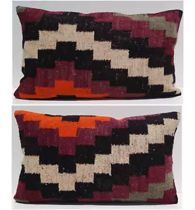 Outside kilim pillow Kurdish 2 kilim pillow cover vintage hand woven rug 24"X18" - Picture 1 of 4