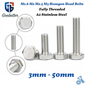 M1.6 M2 M2.5 M3 Hexagon Head Fully Threaded Set Screws A2 Stainless Steel Bolts - Picture 1 of 12