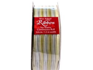 Wire Edged Ribbon Silver Gold Sripe Christmas 1.5" wide 50 yd Crafting Gift Wrap - Picture 1 of 4