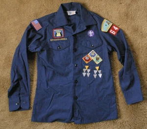 BOY SCOUTS blue long sleeve button front shirt size 14 badges VALLEY FORGE 647 - Picture 1 of 1