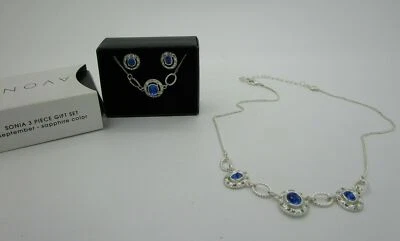 AVON Sonia 3-Piece Gift Set SEPTEMBER Sapphire Color Necklace Bracelet Earrings - Image 1 of 2