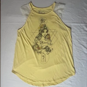 Disney Belle Yellow Tank Top Womens L Beauty & The Beast Graphic Tank w/ Lace - Picture 1 of 3