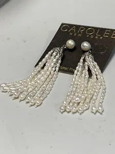 Carolee Silver Tone 2.5” Freshwater Pearl Tassel Drop Earrings  - Picture 1 of 3