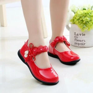 Children Girls Patent Leather Flats Baby Princess Mary Jane Party Wedding Shoes - Picture 1 of 12