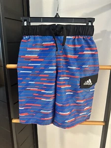 Adidas Youth Small Swim Trunks Blue Red Striped - Picture 1 of 5
