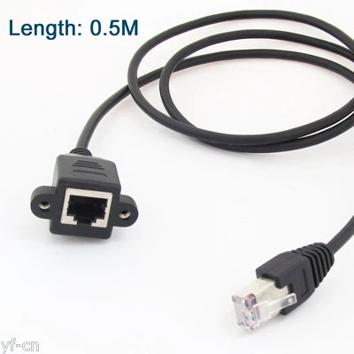 6pcs 50cm 8P8C RJ45 Male to Female M/F Network Extension Cable Screw Lock Black - Image 1 of 4