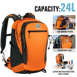 Casual Laptop Backpack 24L Daily Daypack with Wash Bag & Rainproof Cover Orange - Picture 1 of 9