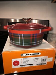 Le creuset tartan plaid signature casserole dutch oven 4 1/2 quart new in box