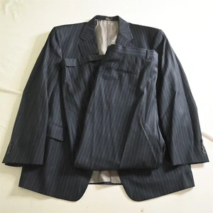 Hart Schaffner Marx 44S 38x28 Navy Blue Pinstriped Wool Mens Jacket Pants Suit - Picture 1 of 12