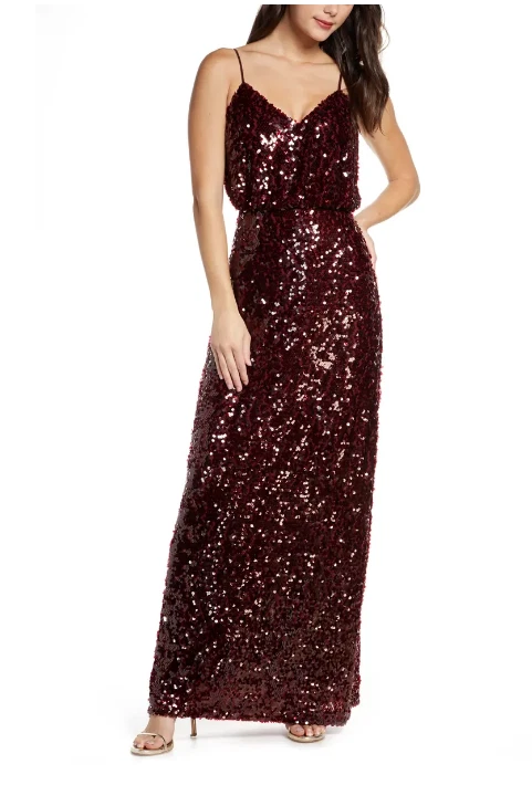 Wayf Women's Red The Savannah Blouson Sequin Sleeveless Gown Dress Size 8