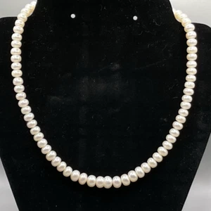 Honora Freshwater White 6.5-9 mm Rondelle Pearl Necklaces Silver 925 Clasp 18" - Picture 1 of 5
