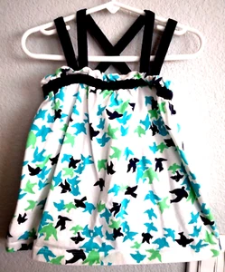 Hanna Andersson 100, 4y, top,white,aqua,navy"Birds" straps - Picture 1 of 4