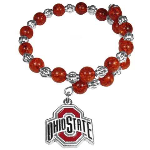 Ohio Buckeyes Bead Memory Wire Bracelet w/ Charm NCAA Licensed Jewelry Cover