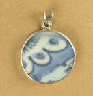 Ming dynasty Chinese porcelain pendant. Flowers. Medium. Sterling silver 925