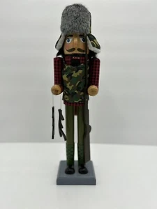 Makers Holiday Christmas Nutcracker Hunting With Camo Gun And Antlers 15" Tall - Picture 1 of 7