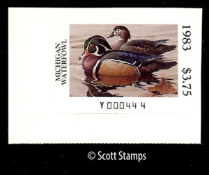 MI8 1983 Michigan Duck Stamp - MNH - Wood Ducks - Artist: Rod Lawrence - Bild 1 von 1