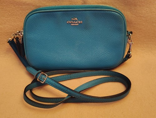 Borsa a tracolla Coach #65447 Sadie in pelle turchese con doppia zip