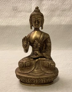 Buddha Tibetan Brass 6-1/4" Sitting Statue India Buddhism 1.59 lbs. - Picture 1 of 12