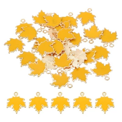 Colgantes de hoja de arce, paquete de 30 cuentas de hoja de árbol esmaltadas hojas de metal encanto, amarillo Foto 1 de 4