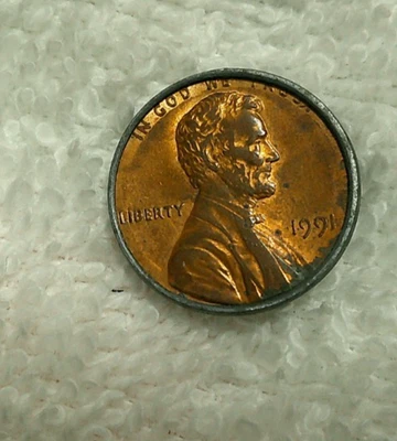 1991   1 cent penny error usa coin deep rim - Image 1 of 2
