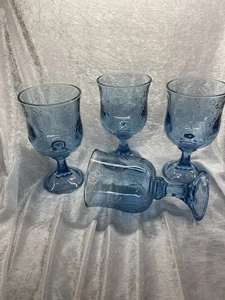 "Juego de 4 copas de agua/té florales azul sabana Anchor Hocking 7 1/4"" usadas en excelente estado" - Imagen 1 de 4