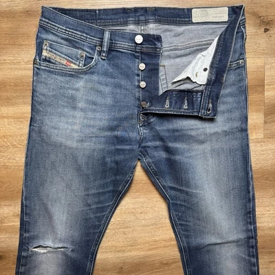 Diesel Jeans Hombres 32x32 Azul Tepphar Slim Zanahoria Elastizado Rasgado Patinador Moderno Foto 1 de 4