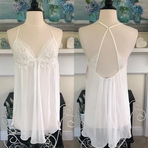 Linea Donatella Blanco Chifón Encaje Babydoll Camisón Corto Lencería Pequeña Nuevo con Etiquetas - Imagen 1 de 8