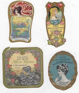 Four Beauty Labels Lovely Ladies Powder Brilliantine Cologne Balm Paris New York - Picture 1 of 2