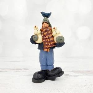 1998 Williraye Studio Boy Holding 2 Snowmen Resin Figurine #WW2229 - Picture 1 of 8