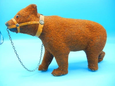 Antique Toy Muzzle Circus Bear Standing 9" Flocked Fur Glass Eyes No Wheels - Image 1 of 4