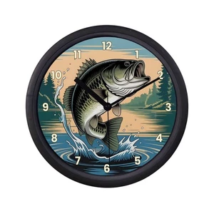 Bass Fishing wall clock Fisherman's Gift Idea Lake House Nature Inspired Decor - Picture 1 of 3