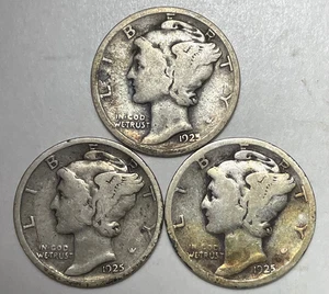 1925, 1925-D and 1925-S 10C Mercury Dimes 90% Silver - Picture 1 of 2