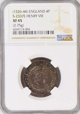 1526-1544 England 4 Pence 1 Groat Spink-2337E Henry VII NGC XF45 EF45 Extra Fine - Image 1 of 2