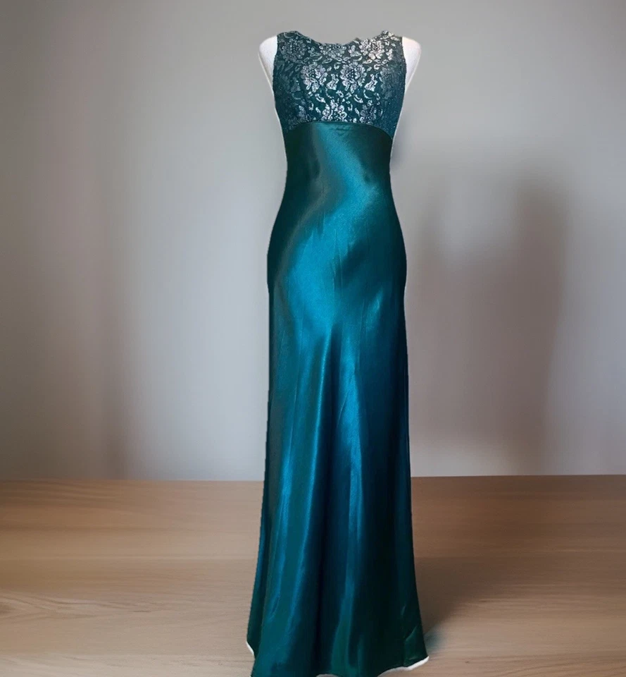 Vestido de graduación vintage años 90 maxi gótico ajustado brillo elástico joya corsé 7/8 Foto 1 de 4