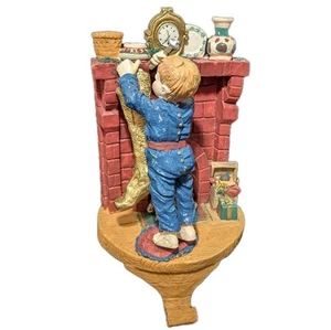 Vintage Christmas Stocking Hanger Boy By Fireplace Chimney Decor - Picture 1 of 10