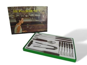 Juego de bar de teca de los años 60 13 piezas en embalaje original - sin usar - Imagen 1 de 4