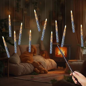 Harry Potter 12 LED Flameless Floating Candles Magic Wand Remote Halloween Decor - Picture 1 of 52