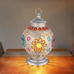 Lampada da Tavolo Comodino Cristallo Acrilico Orientale Argento E27 - Foto 1 di 12