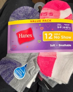 Hanes Girls No Show Socks 12-Pack Soft Breathable Small shoe size 6-10 1/2 - Picture 1 of 2