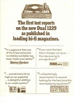 VINTAGE 1970s DUAL 1229 TURNTABLE ADVERTISING BROCHURE! 4 HI-FI MAGAZINE REVIEWS