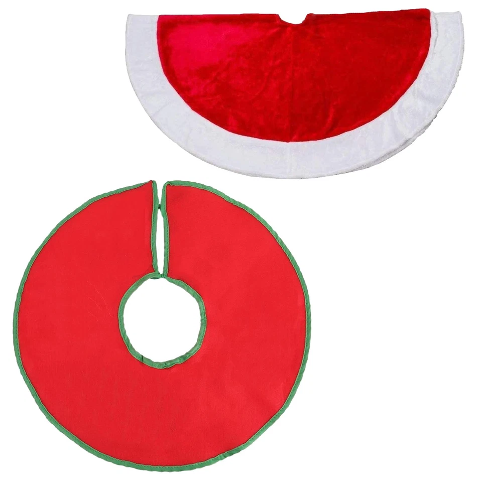 Christmas Tree Skirt Red Velour with White or Red Velvet with Green Trim - Image 1 of 1