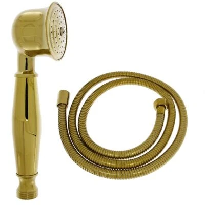 Retro Handbrause Brause Brausekopf Duschkopf aus Messing gold mit Brauseschlauch - Bild 1 von 4