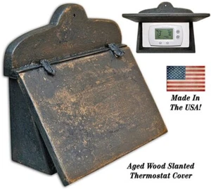 Primitive Handcrafted Aged Wood Slant Front Thermostat Cover - Picture 1 of 4