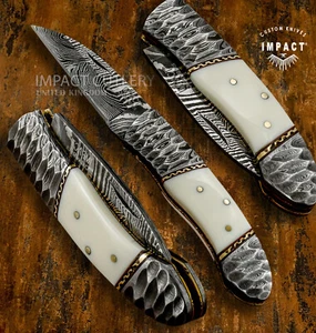1-Of-A-Kind Custom Damascus Slip Joint Folding Pocket Knife Impact Cutlery | EDC - Picture 1 of 19