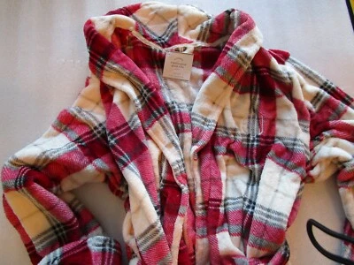 Bata de felpa a cuadros Pottery Barn Winslow grande con monograma POJ nueva Foto 1 de 2