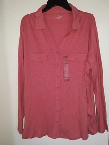 NWOT North crest Top Blouse Womens Sz 3X Coral LS Button  - Picture 1 of 4