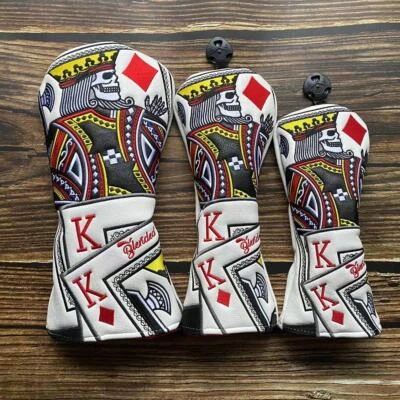 AVOCADOSHARK Premium Poker King Skull Golf Driver Cover Fairway Wood Cover Hybrid Head cover